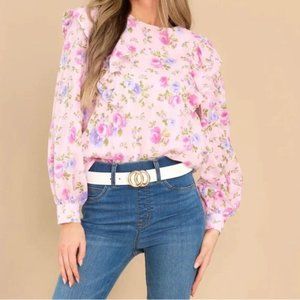 Red Dress A Different Story Pink Floral Print Cotton Top